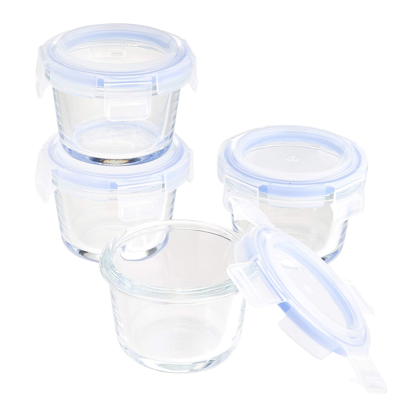 Amazon Basics ABL001 8 Piece Glass Storage, 144 ml, Set of 4 Containers, Clear With Blue Lids