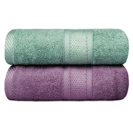 YOOFOSS Bath Towel Bamboo Towel Set 2 pack, 70 x 140 cm Extra Large Bath Sheet Super Soft & Highly Absorbent Green&purple 70x140cm