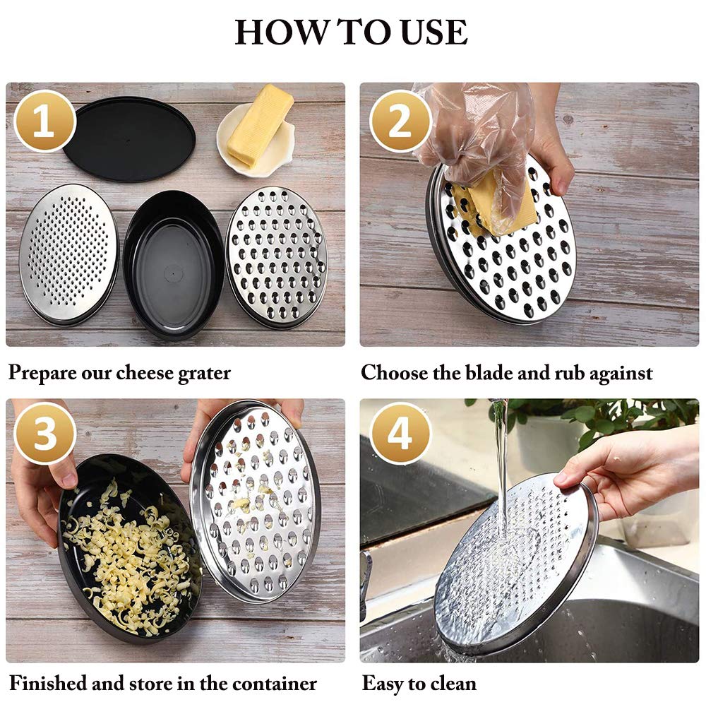 Cheese Grater with Container, Graters for Kitchen with 2 Size Lid,Cheese Shredder,Vegetable Chopper,Ginger Shredder,Chocolate Grater