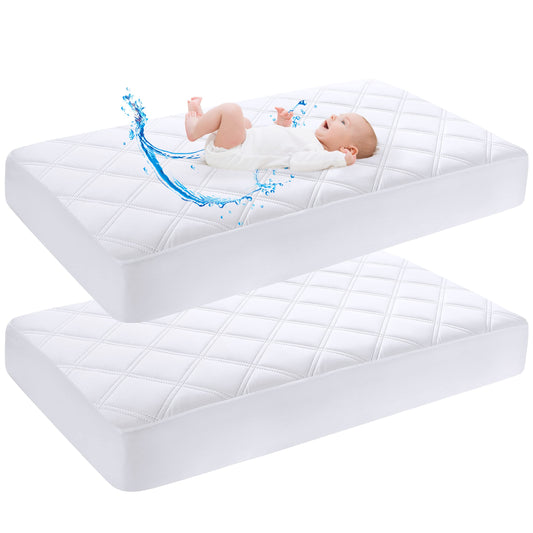 Yoofoss Waterproof Mattress Protector, 70 X 140CM Quilted Fitted Crib Mattress Protector, 2 Pack Ultra Soft Breathable Toddler Mattress Protector Baby Crib Mattress Cover 2 Pack 70x140 cm