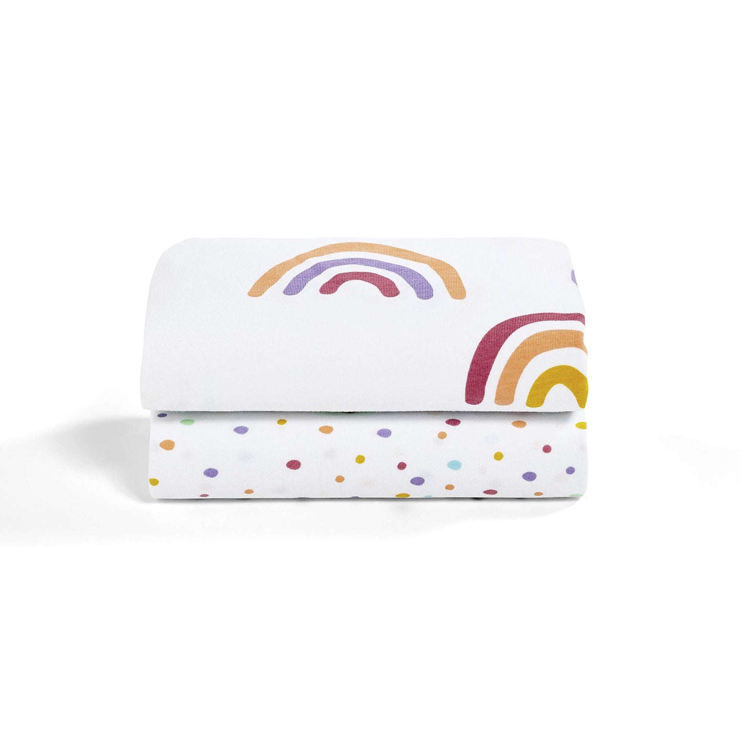 2 Pack Crib Fitted Sheets 44 x 80cm – Rainbow Design – Light, Breathable & Luxurious Jersey Cotton Made To Last & Designed To Fit SnüzPod Bedside Cribs