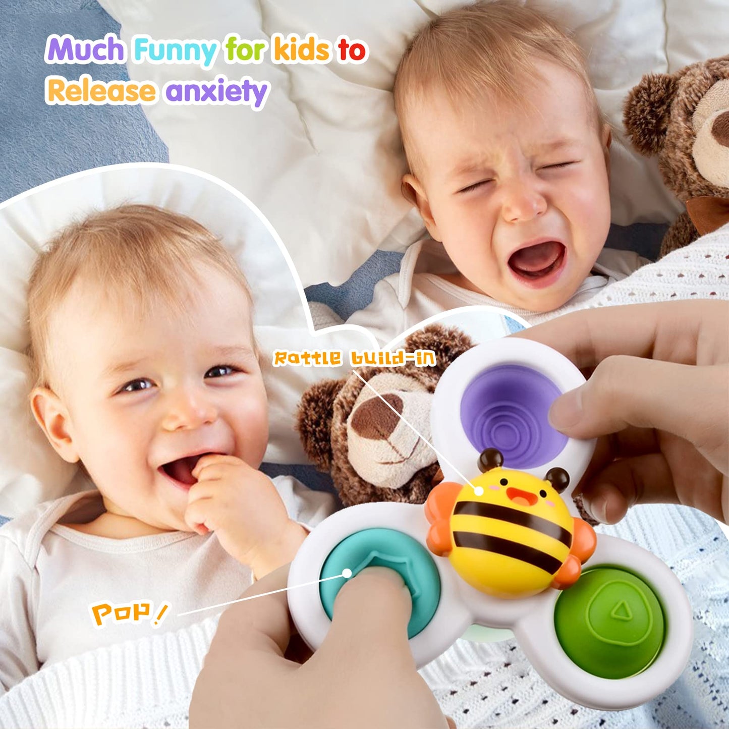 AIUOKYA Suction Cup Spinner Toys, Simple Dimple Suction Toy with Silicone Bubbles Kids for Bath and Window, Baby Toys for 1+ Years Old Pop