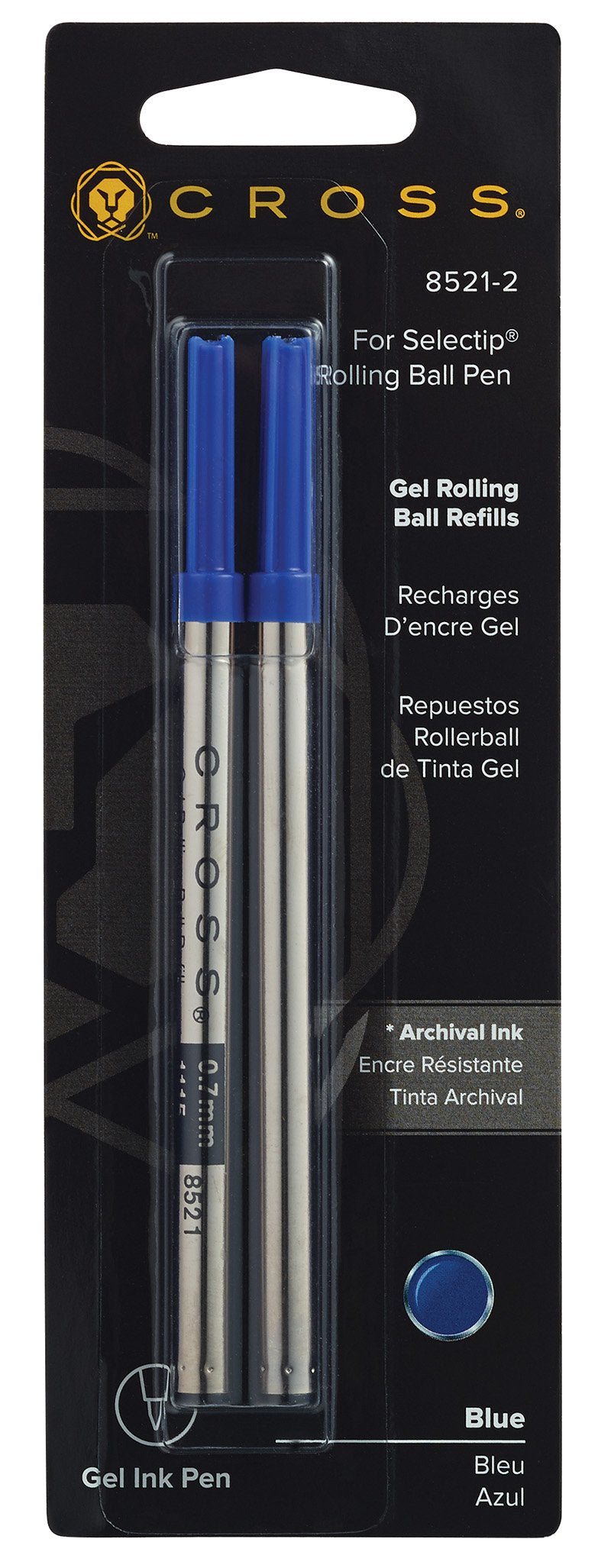 A. T. Cross Gel Rollerball Pen Refills Blue 2 Blister Packaging with Refill for all Selectip Pens 2 Count (Pack of 1)