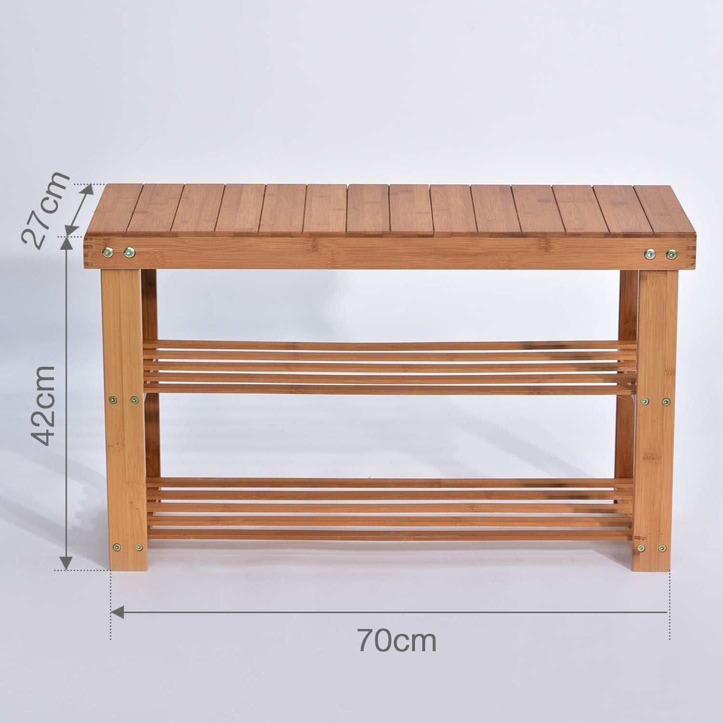 Hododou Shoe Rack, 2 Tier Bench Storage Organiser Holder 70 x 27 x 45cm Made of 100% Natural Bamboo Max Load Capacity up to 100KG 70cm