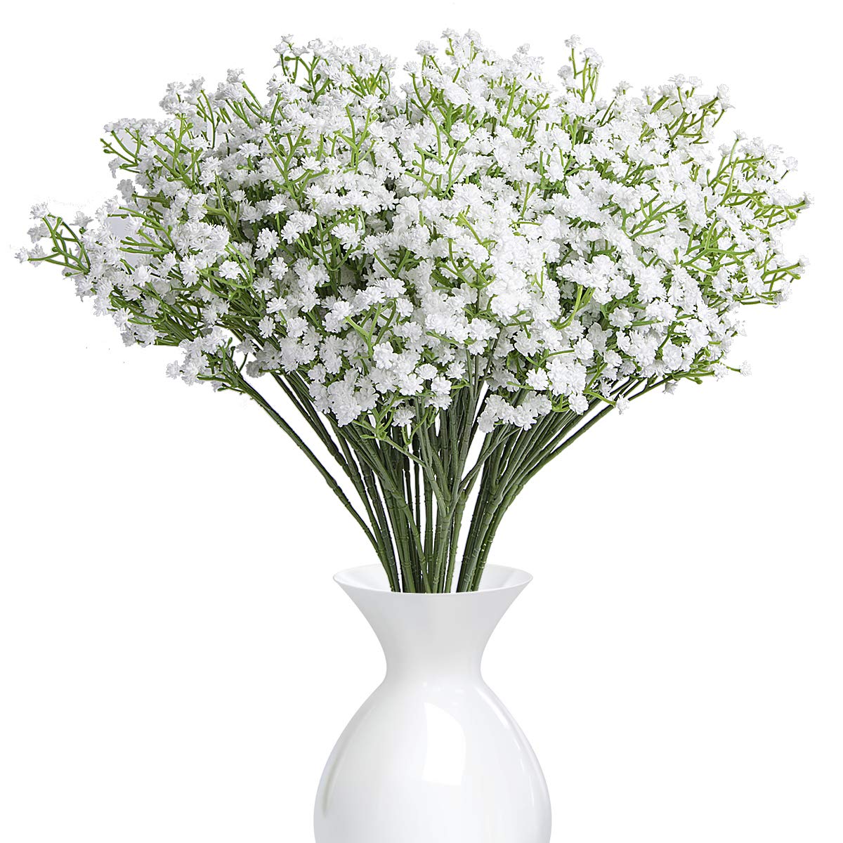 YSBER 12 Pack Baby Breath/Gypsophila Artificial Fake Silk Plants Wedding Party Decoration Real Touch Flowers DIY Home Garden(White) White