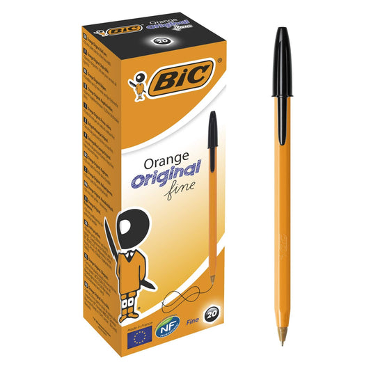 BIC Orange Fine, Ballpoint Pens, Writing Pens with Long-Lasting Ink, Fine Point (0.8 mm), Black Ink, Box of 20 20 Count (Pack of 1)