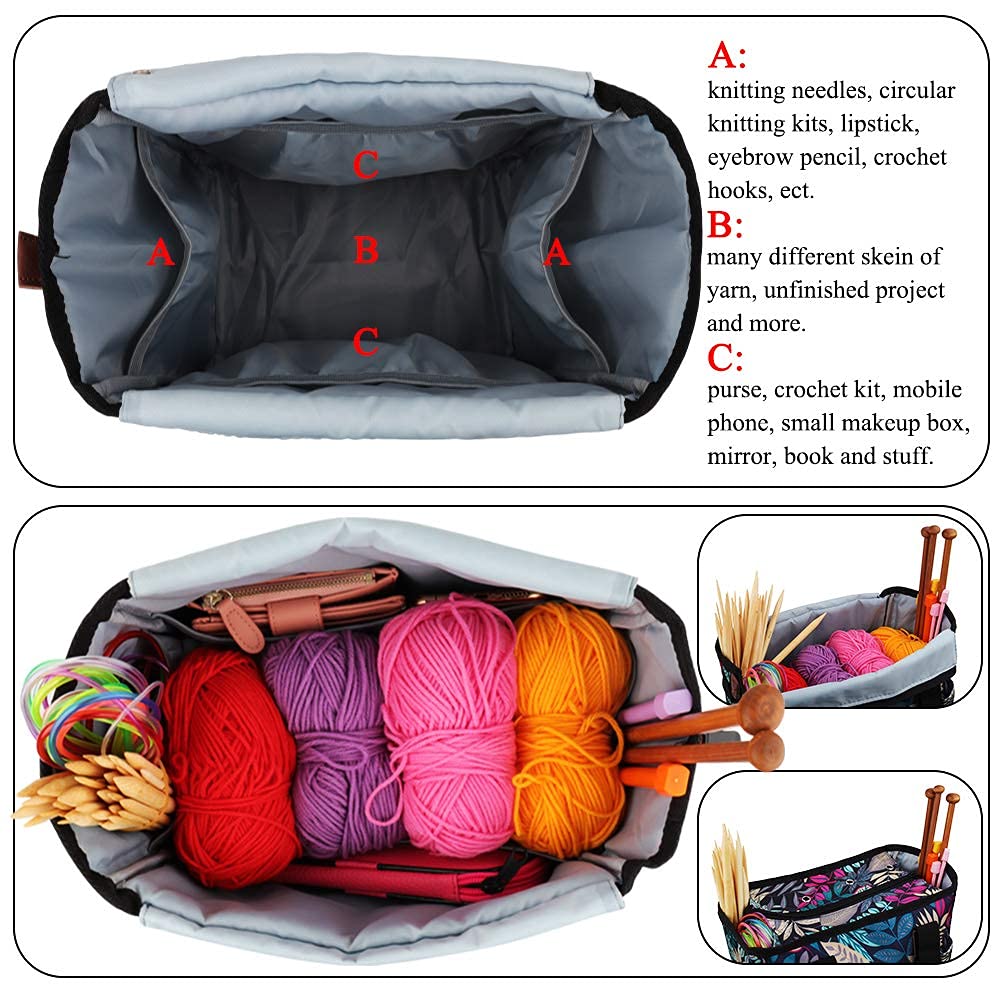 Coopay Craft Bag for Crochet Knitting Cross Stitch, Knitting Bags and Knitting Organizers, Crochet Project Bags for Wool and Needles Storage, Travel Sewing Bag Yarn Holder Accessories, Rainforest