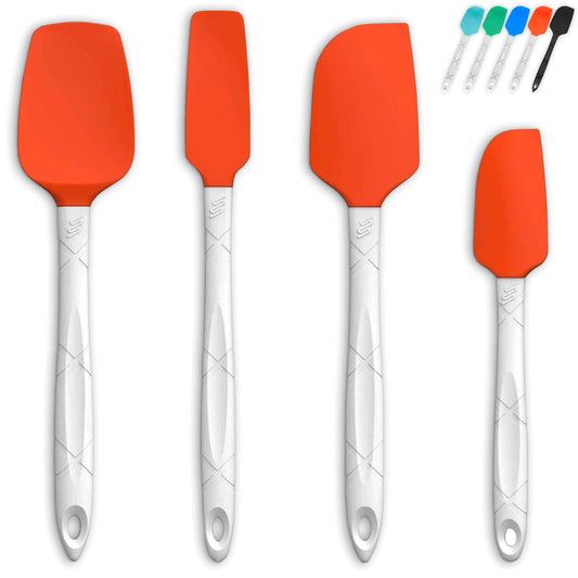 M KITCHEN WORLD Silicone Spatula - 4, Heat-Resistant, Rubber Spatulas for Cooking and Baking - Non-Stick, Dishwasher-Safe Cookware & Kitchen Utensils - Orange 4 Piece Spatula