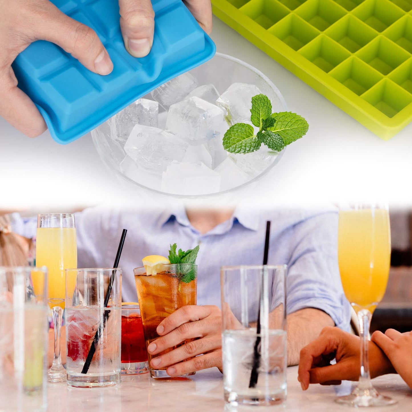 Ice Cube Trays 3 Pack, Morfone Silicone Ice Molds with Removable Lid Easy-Release Flexible Ice Cube Tray 24 Cubes per Tray for Cocktail, Whiskey, Baby Food, Chocolate, BPA Free, LFGB Certified Blue/Green/Purple