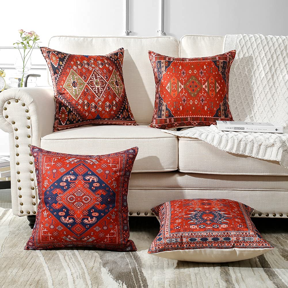 JOTOM Cushion Covers 45cm x 45cm Set of 4 Bohemian Style Decorative Throw Pillow Covers Linen Square Exotic Pillow Cases 18x18 Inch for Sofa Couch Bedroom Outdoor Home Office Car Decor (Exotic) 45x45cm