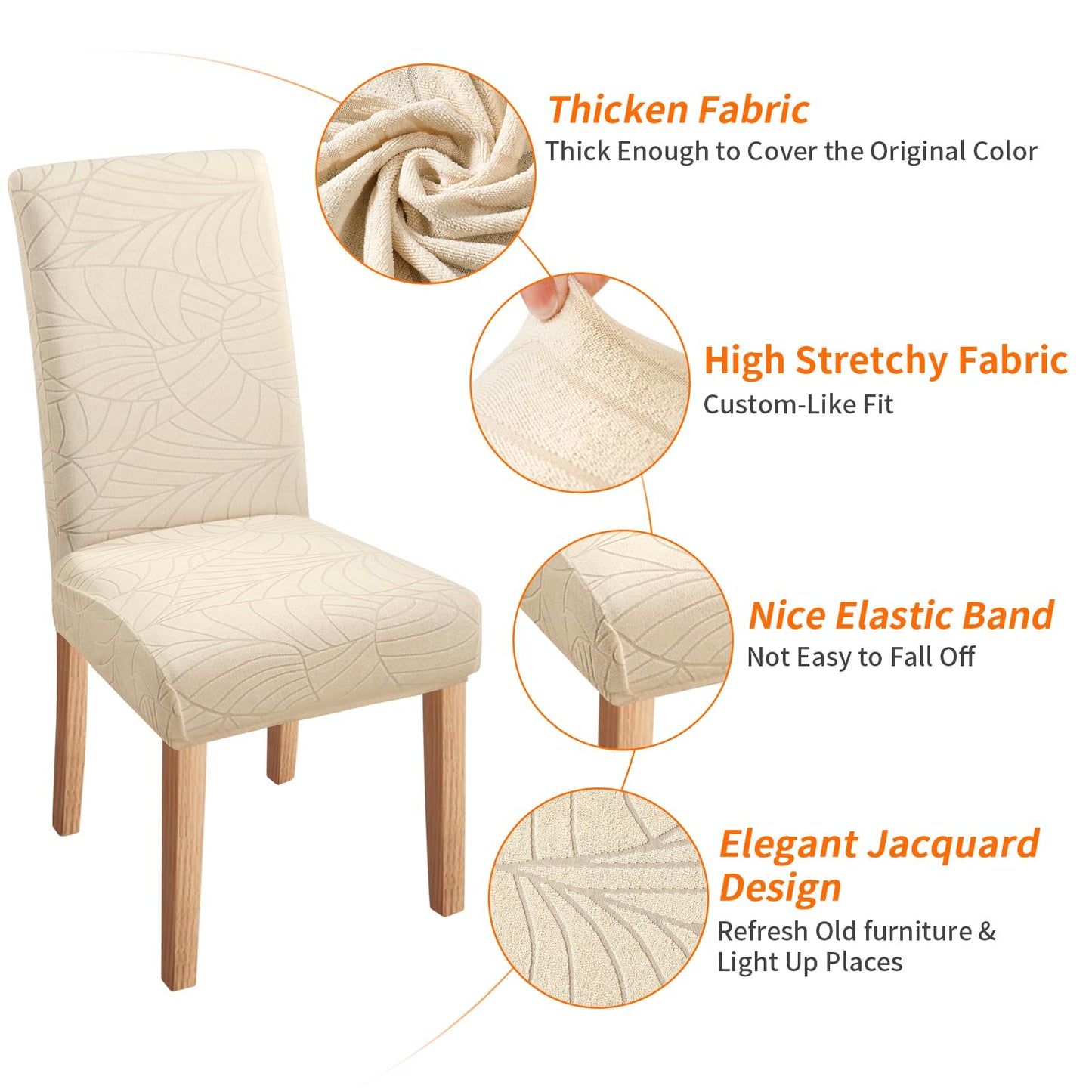 Fuloon Beige Chair Covers Dining Room Chair Protector Slipcovers Set of 6 Stretch Removable Washable Decoration Chair Covers Leaf_beige