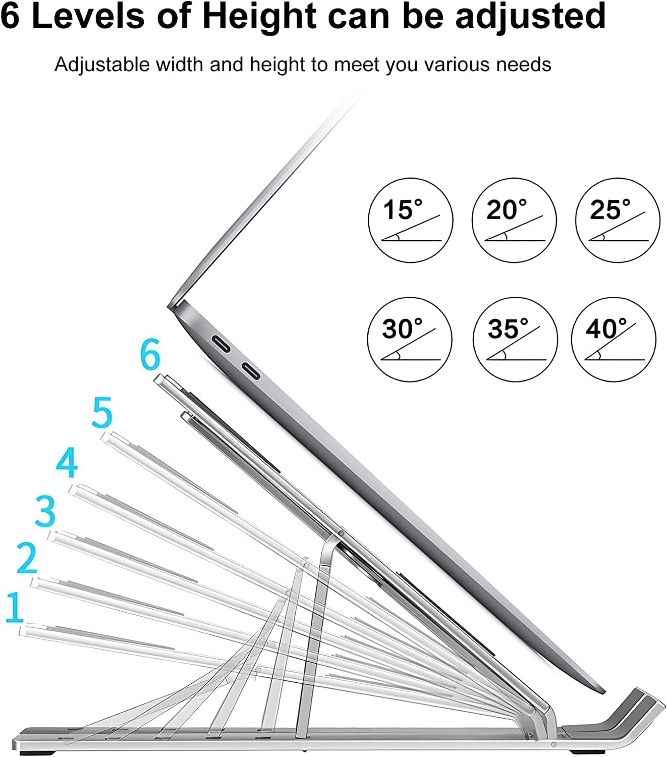 Aitodos® Laptop Stand Desk, Aluminum Alloy, Anti-Slip, Folding Laptop Stand, Portable Laptop Stand - Ventilation and Cooling, 6-Position Adjustment - Used for office, Sitting Posture Correction