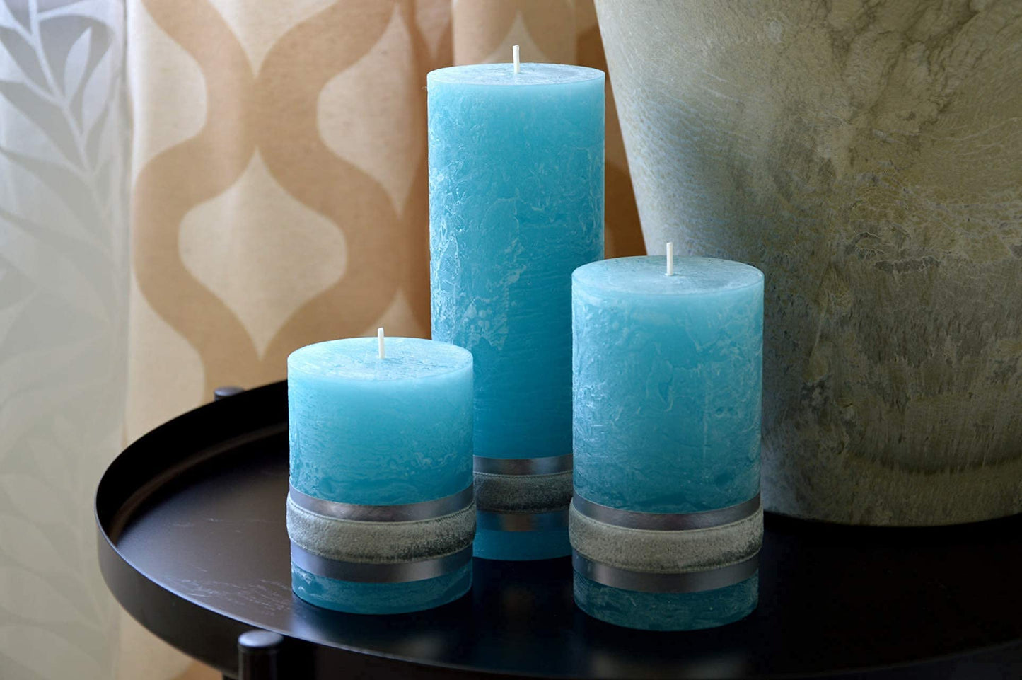 Badidi - Ornaments Turquoise,Teal Pillar Candles - Decorative Large Set of 3 - Modern Home and Living Room Decorations - Table Display - Center Piece Candles - Different Heights Turquise