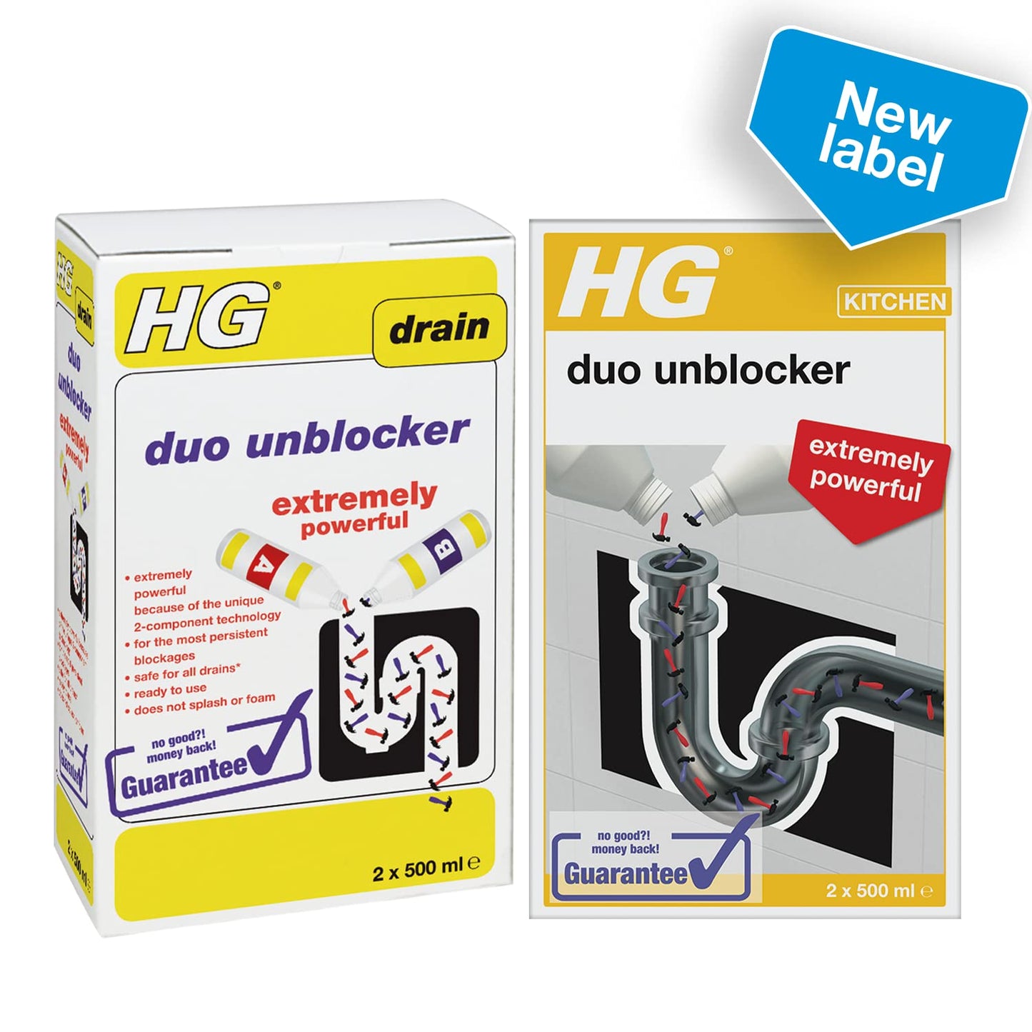 HG Duo Unblocker, Powerful Drain Cleaner & Drain Unblocker, Kitchen Sink Unblocker & Bathroom Sink Unblocker, Pipe Cleaner, Plug Hole Liquid & Hair Unblocker - 2x 250ml