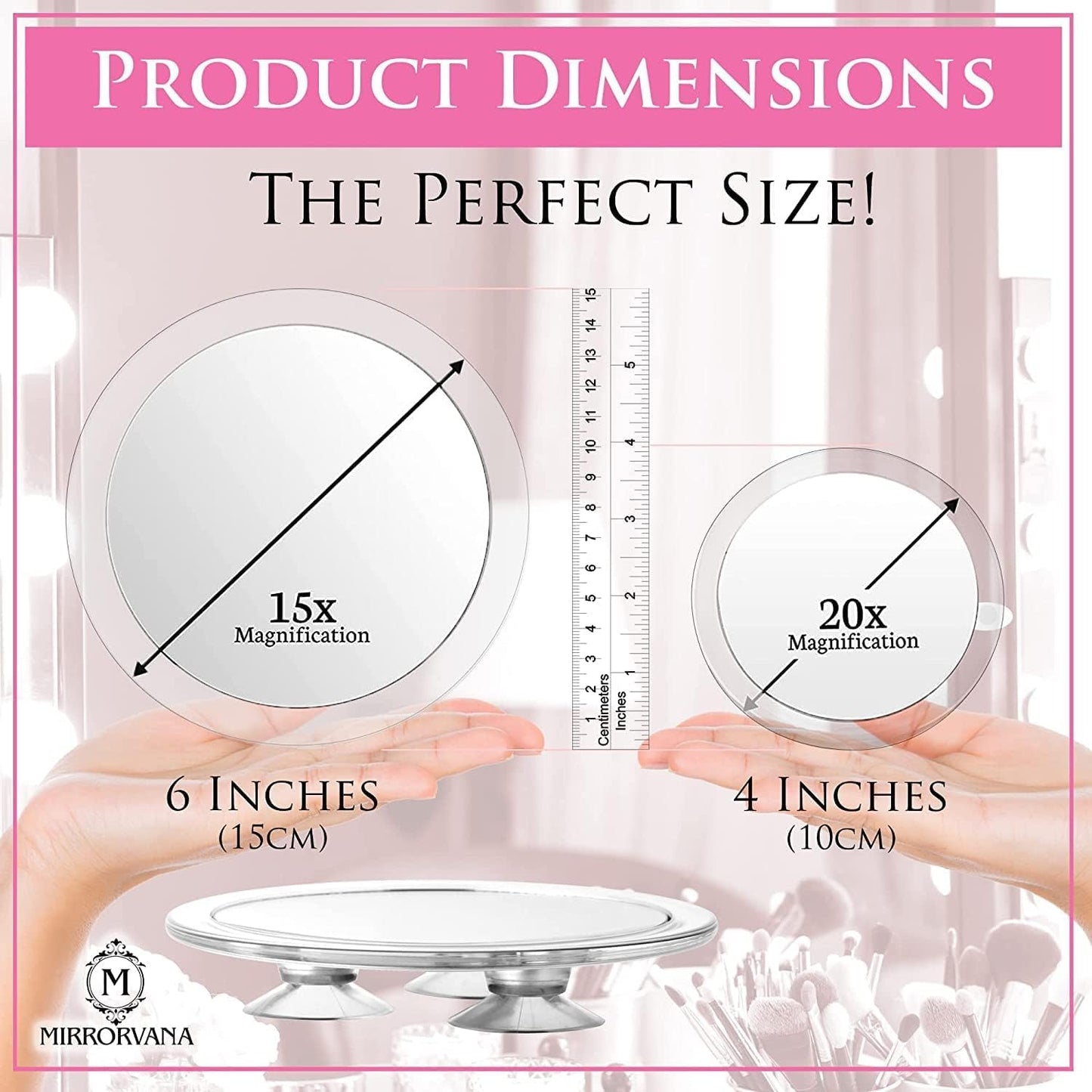 20X & 15X Magnifying Mirror Combo Set with 3 Stick On Suction Cups For Makeup and Tweezing Eyebrows - Compact Handheld Design & Travel Ready - Extremely Strong X20 Zoom - 15cm & Small 10cm Diameter Glass (20X & 15X)