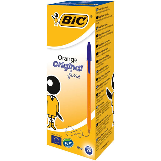 BIC Orange Original Fine Ballpoint Pens, Writing Pens with Long-Lasting Ink, Fine Point (0.8mm) Blue, Pack of 20