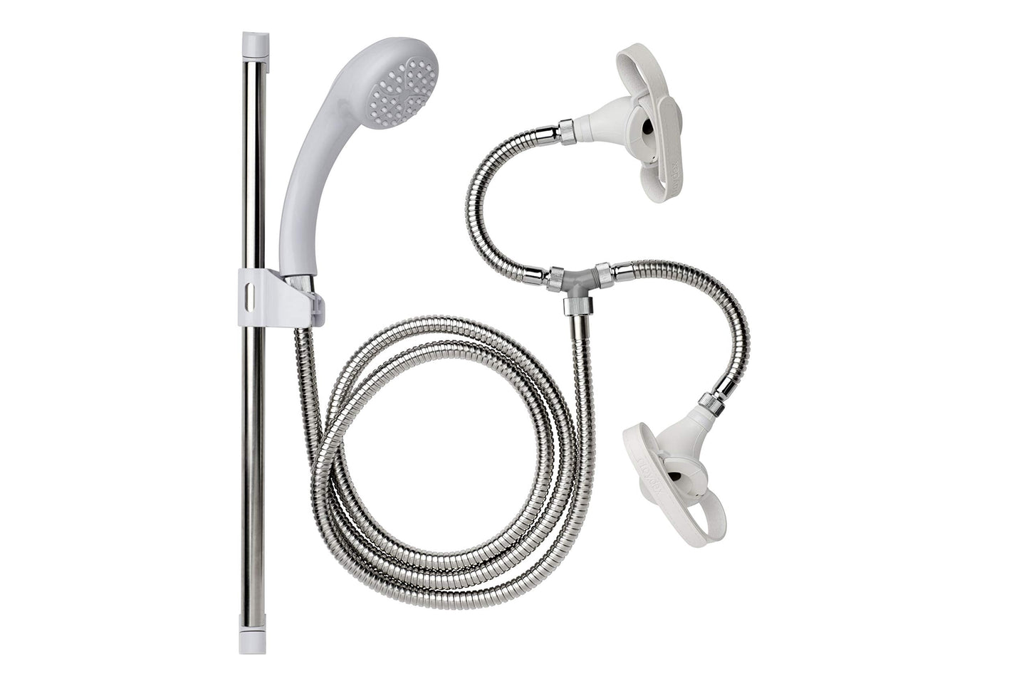 Croydex Secura Shower Set with Shower Head, 1750mm Stainless Steel Hose and Tap Shower Attachments, Suitable for High and Low Pressure Systems, Combi Boilers, Includes Riser Rail, White & Chrome Bath & Shower Spray Set Single