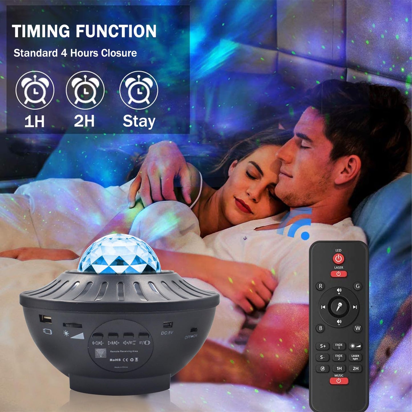 Galaxy Projector, Star Projector with Remote Control, Night Light Kids with Timer, Bluetooth Speaker, LED Night Light for Room Decor, Party Ambient Lighting, Gifts for Kids and Adults Black