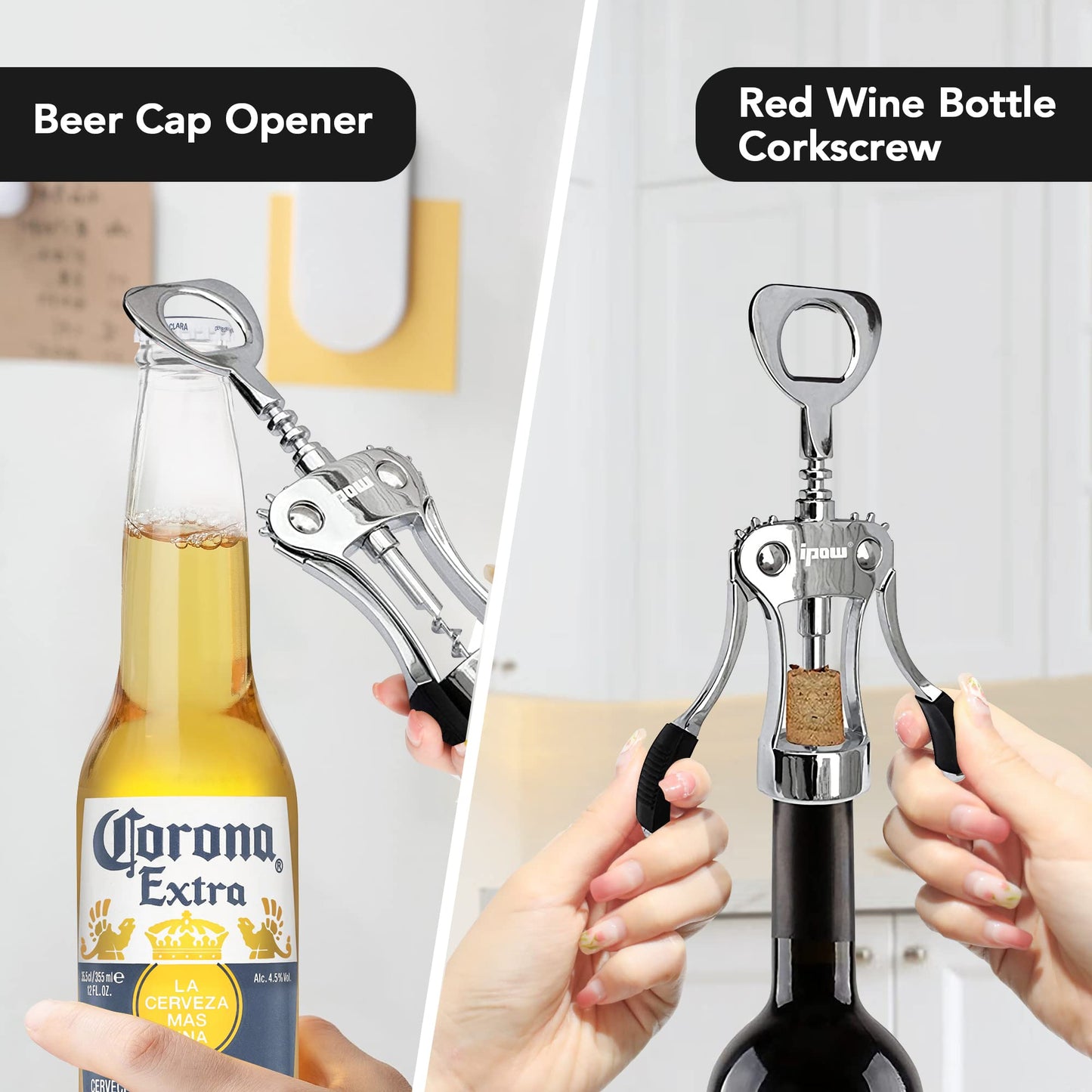 ipow WJ-098 Red Wine Beer Bottle Opener Wing Corkscrew Silver