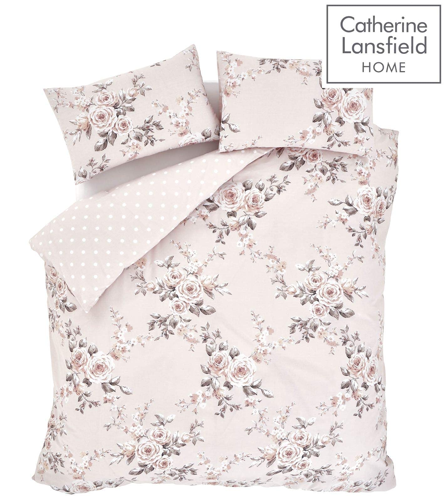 Catherine Lansfield Canterbury Floral Reversible Super King Duvet Cover Set with Pillowcases Blush Pink Super King Duvet Set