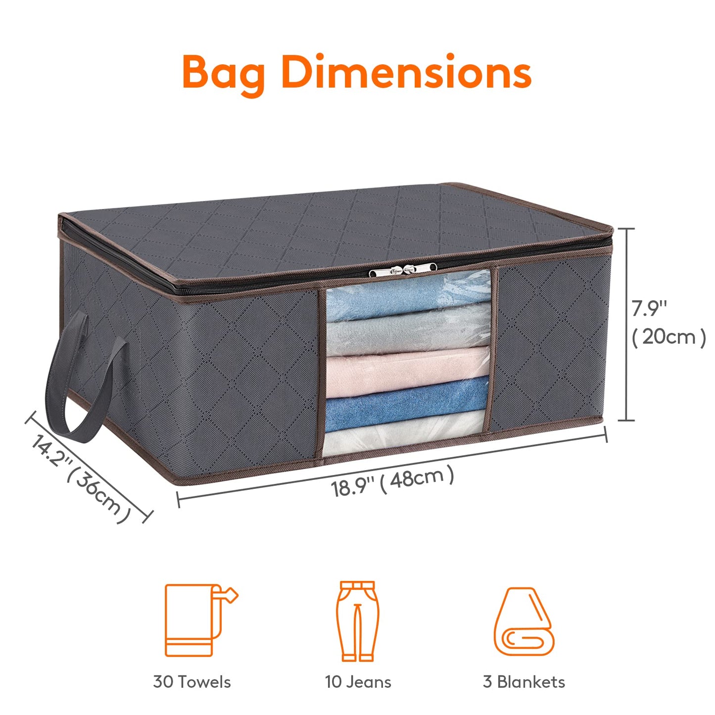 Lifewit 35L Clothes Storage Bag Foldable Storage Boxes with Lids Underbed Wardrobe Storage Organiser with Sturdy Fabric Clear Window for Clothing Bedding Sweaters T-shirts Blankets, 10 Pack, Grey Medium-10 Pack