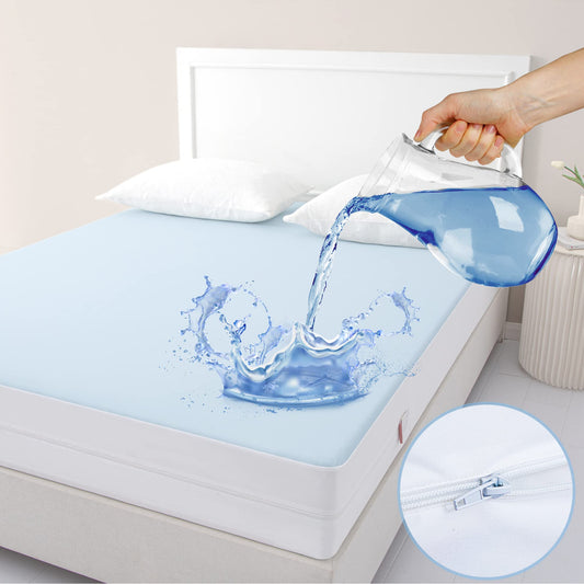 JET'S HOME Double Waterproof Mattress Protector With Zipper - 6 Sided Anti Bed Bug And Dust Mite Mattress Encasement - Washable Zippered Mattress Cover (135x190X30CM) Double(135x190x30cm)