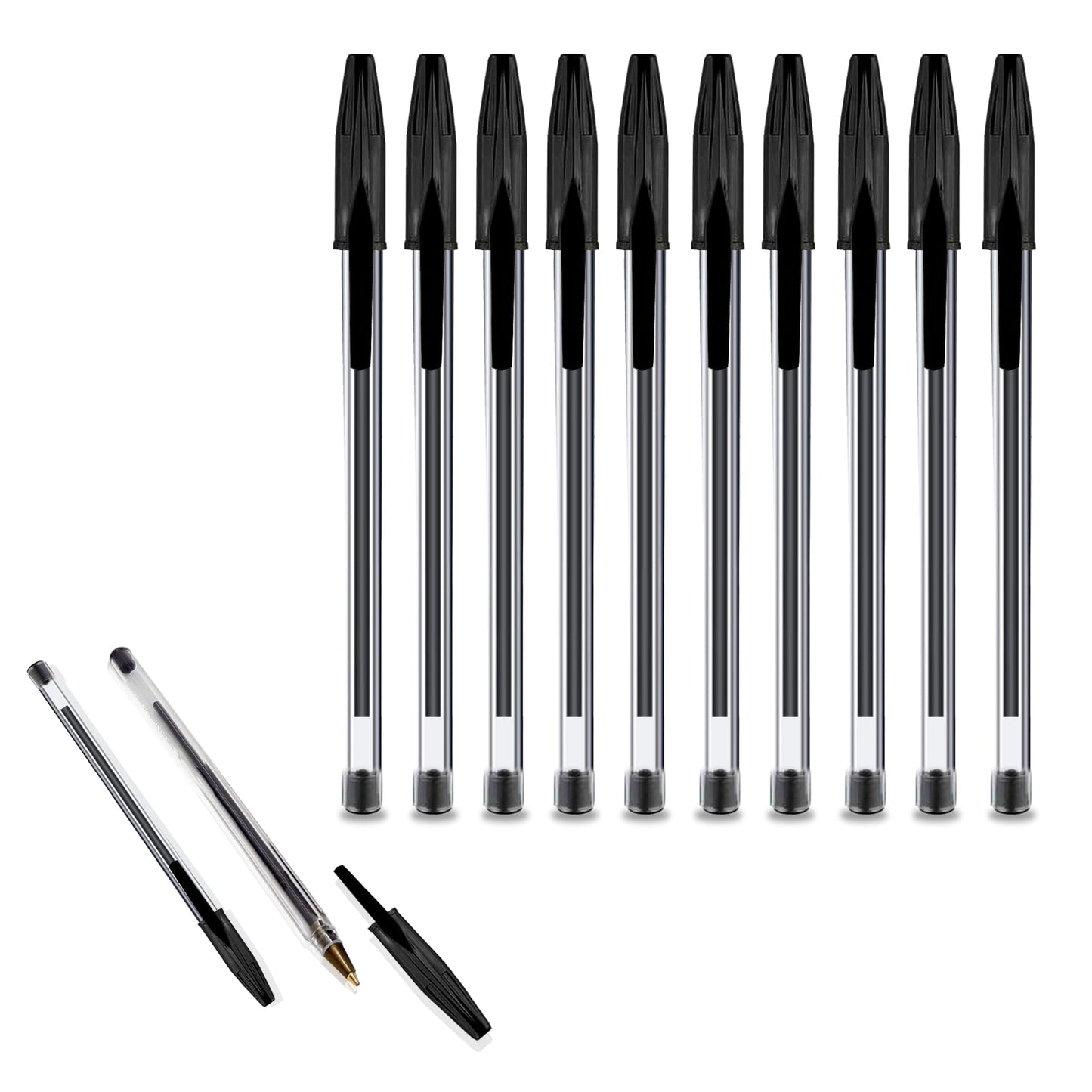 G4GADGET Premium Pack of 50 Black Biro Ballpoint Pens - Medium Tip for Fluent, Smooth Writing - Professional Quality Pens for Home, Office, and School Use 50 Count (Pack of 1)