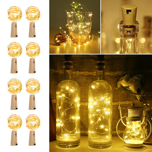 LE Bottle Lights, 2m 20 LED Bottle Lights with Cork, Warm White Fairy Lights Battery Operated, 8-Pack Cork Lights for Bottles, Christmas Decorations, DIY, Room Decor, Wedding, Birthday, Party, etc.