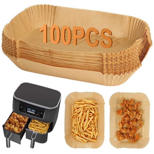 BYKITCHEN 100pcs Air Fryer Liners for Ninja Dual, Air Fryer AF300UK AF400UK Accessories, Disposable Parchment Paper Liner, Compatible with Ninja, Salter, Tower and Other Dual Zone Air Fryer 100PCS-20.5cm*13.5cm