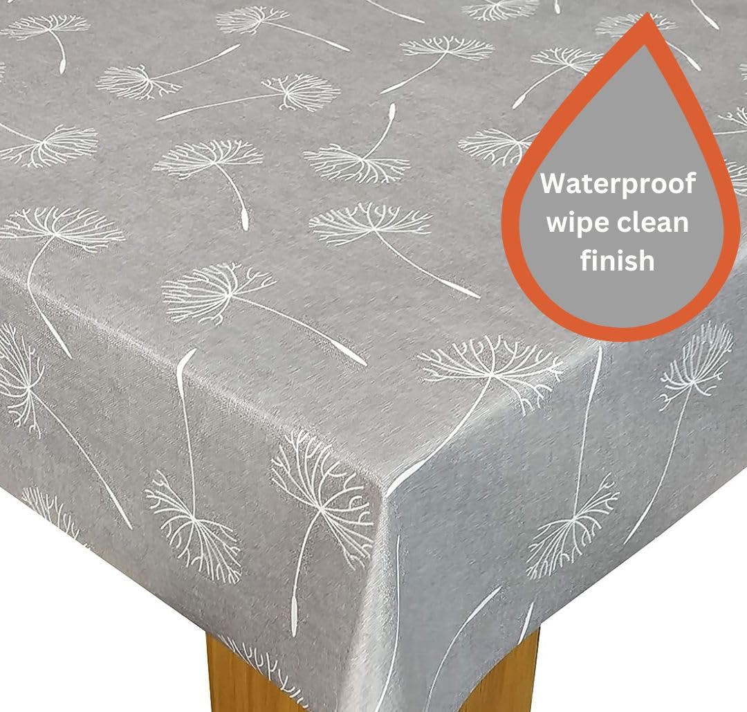 Karina Home Megan Wipe Clean Tablecloth Vinyl PVC (Grey, 250cm x 140cm) Gray 250 x 140cm