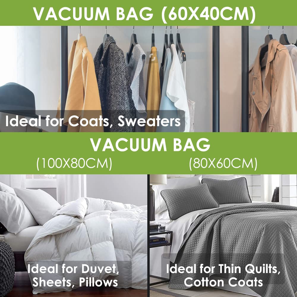 BoxLegend Vacuum Storage Bags 6pcs Space Saving Bags 2 Large 100x80cm + 2 Medium 80x60cm + 2 Small 60x40cm Vacuum Bags Double Zip Seal & Leak Valve Reusable for Clothes Pillow Comforters Bedding 6 Packs (2L + 2M + 2S)