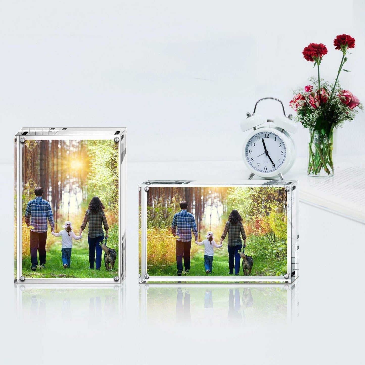 Boxalls Acrylic Photo Frame 15 x 20 cm (6 x 8 inch)-Set of 2, Double Sided Picture Frame with Magnetic, Clear Frameless Desktop Photo Block 2 Pack 6 x 8 inch / 15 x 20 cm