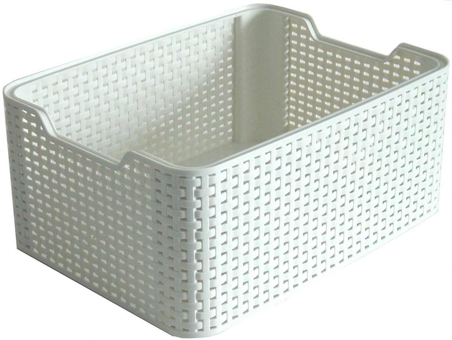 Curver Style Rattan Effect Kitchen, Living room, Bathroom, Bedroom, Utility Small Rectangular Storage Basket 6 Litres - White 6 Litre Vintage White Single