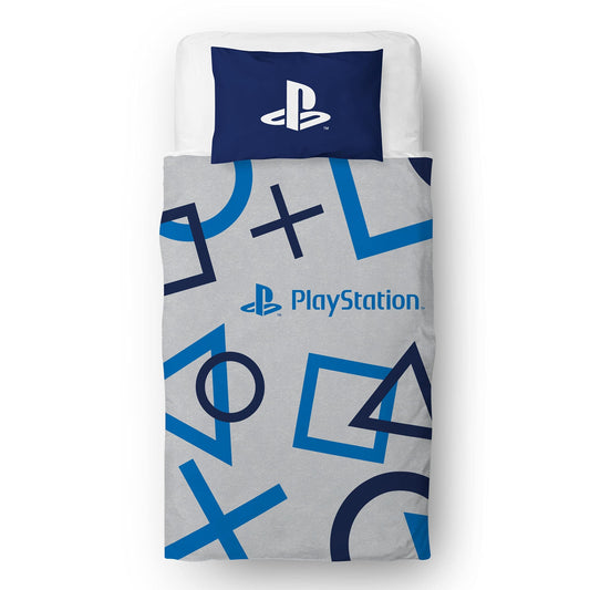 Character World Playstation Blue Single Duvet Cover Officially Licensed Sony Playstation Reversible Two Sided Gaming Bedding Design with Matching Pillowcase, Polycotton, Blue, PYSBLEDS001UK1