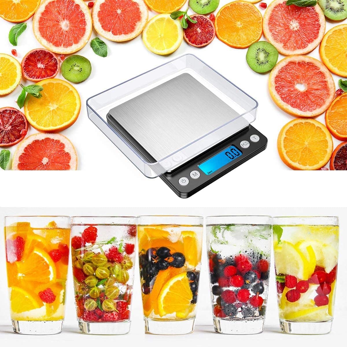 Digital kitchen Scales 3000g / 0.1g High-precision Mini Food Scales with Backlit LCD Display Stainless Steel Multifunctional Scale With 2 Weighing Pans Batteries Included(Pocket Scale 3kg)