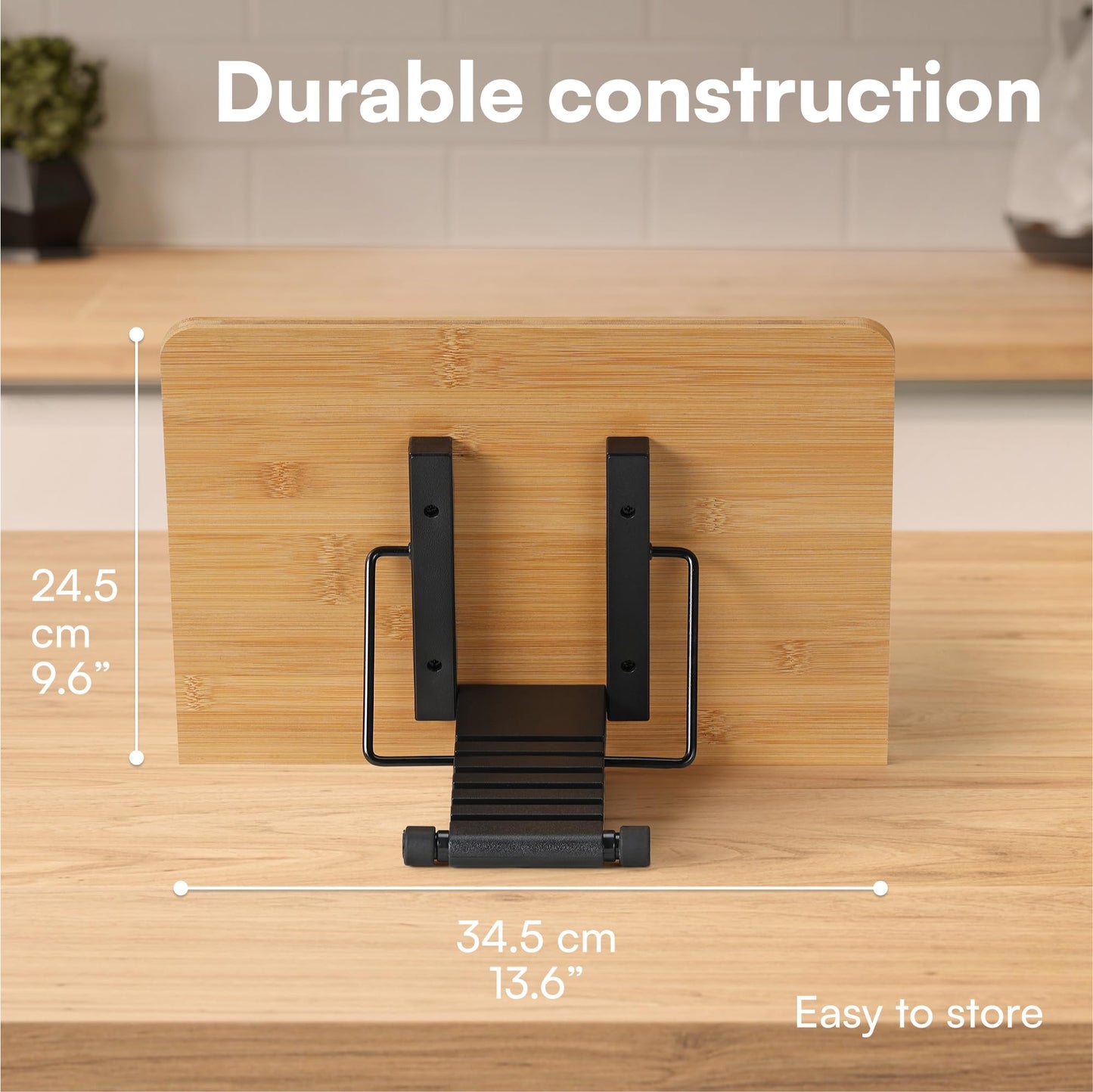 H&S Book Stand Bamboo Recipe Cookbook Holder Stand Kitchen Adjustable Bookrest Reading Rest