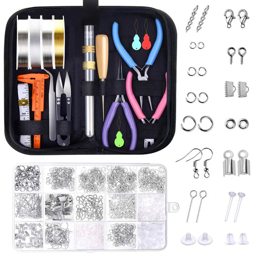 anezus Jewelry Making Tools Kit, Jewelry Making Supplies Wire Wrapping Kit with Beading Needles, Jewelry Pliers, Elastic String and Earring Findings for Jewelry Necklace Repair