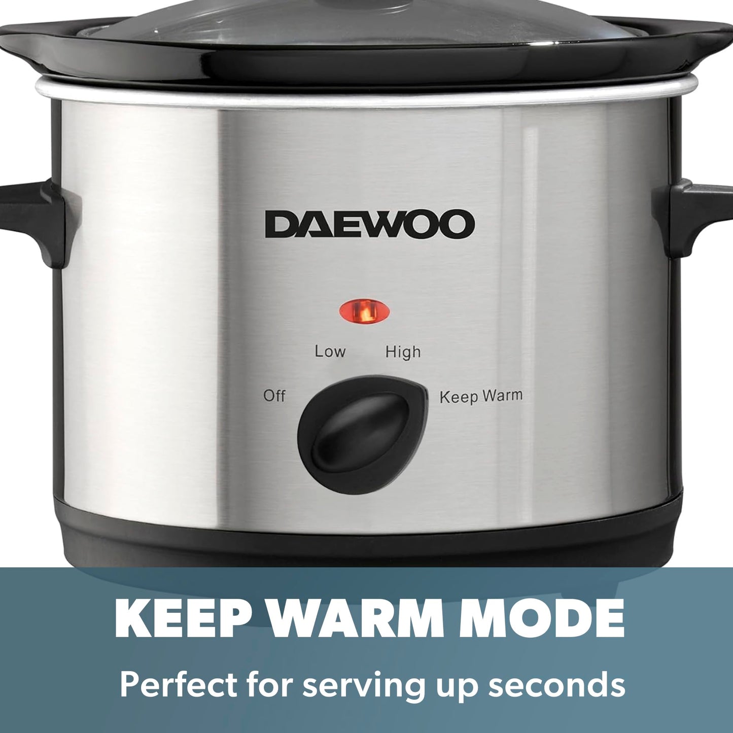 Daewoo Stainless Steel Slow Cooker With 3 Heat Settings And Power Indicator, Dishwasher Safe and Carry Handles With Raised Feet, Easy Clean, 1.5-Litres 1.5L