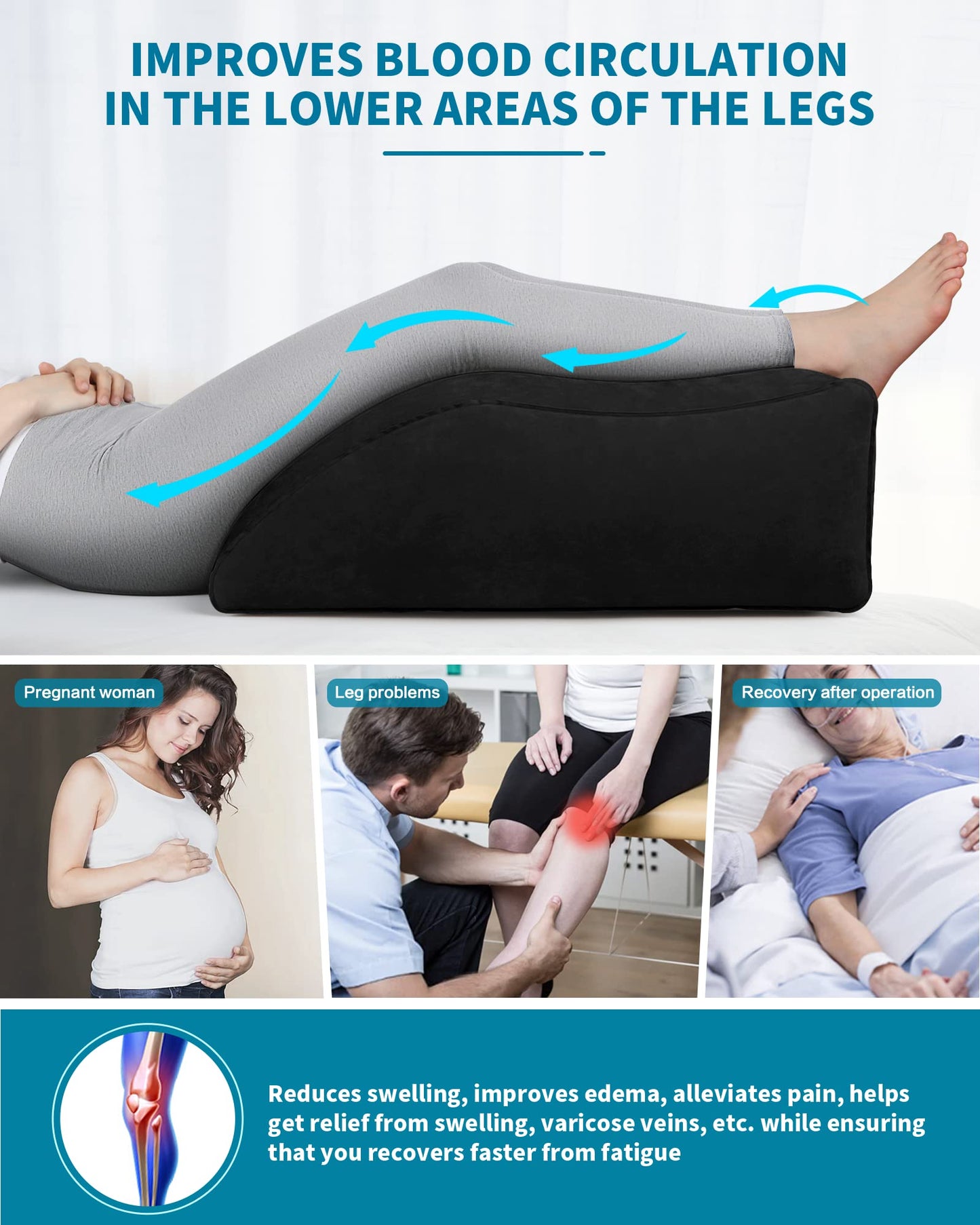 BLABOK Leg Elevation Pillow,Inflatable Wedge Pillows,Comfort Leg Pillows for Sleeping,Improve Circulation and Reduce Swelling,Suitable for Improving Sleep Quality,Pregnant,Surgery and Injury,Recovery Black