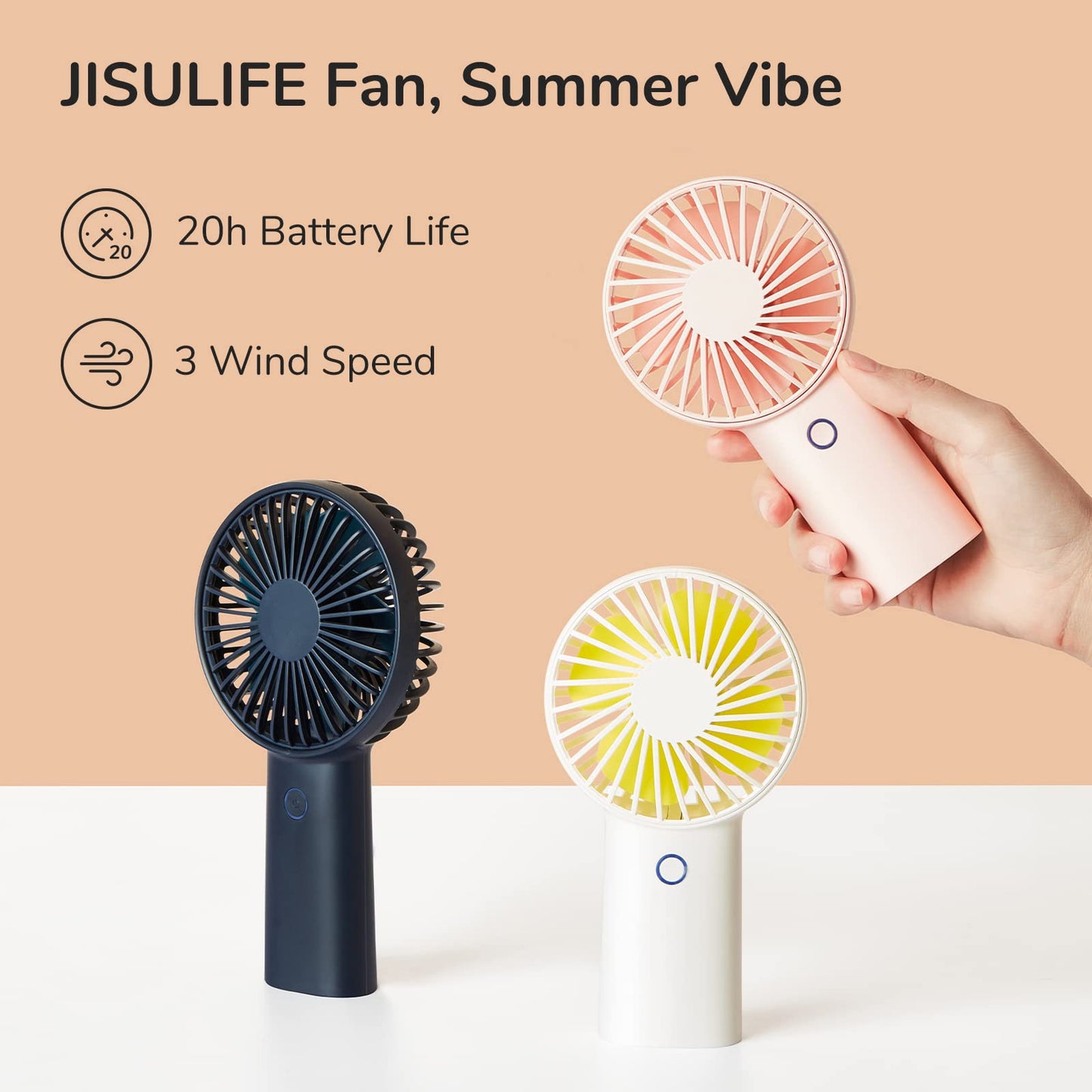 JISULIFE Handheld Fan, 4000mAh Portable Fan, Mini Hand Fan [5-20H Working Time] USB Rechargeable Small Personal Fan Battery Operated Hand Fan with 3 Speeds for Travel/Commute/Picnic/Office-Blue Blue