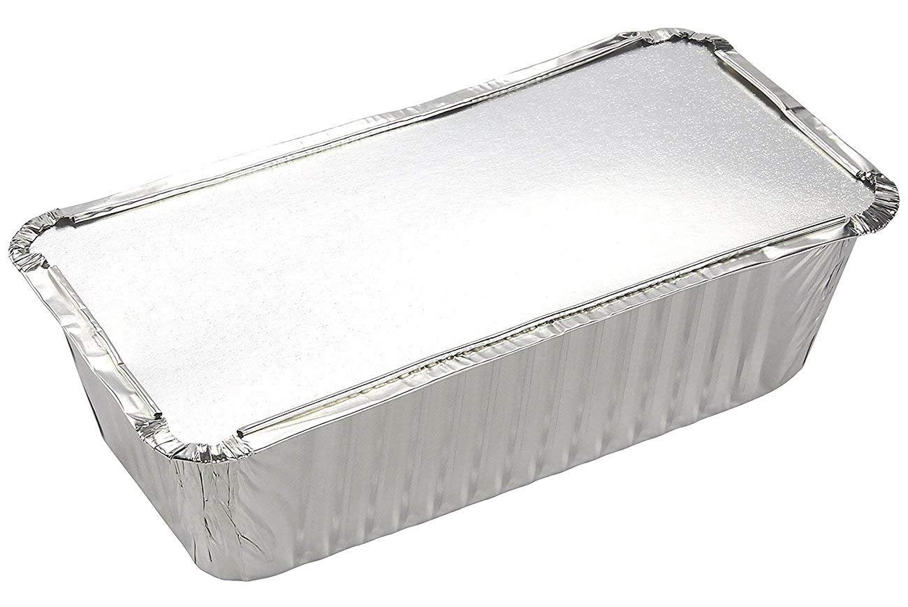 Zuvo 50 Large Aluminium Disposable Reusable Foil Food Container with Lids, 600 milliliters 20 x 11.5 x 5.5 cm