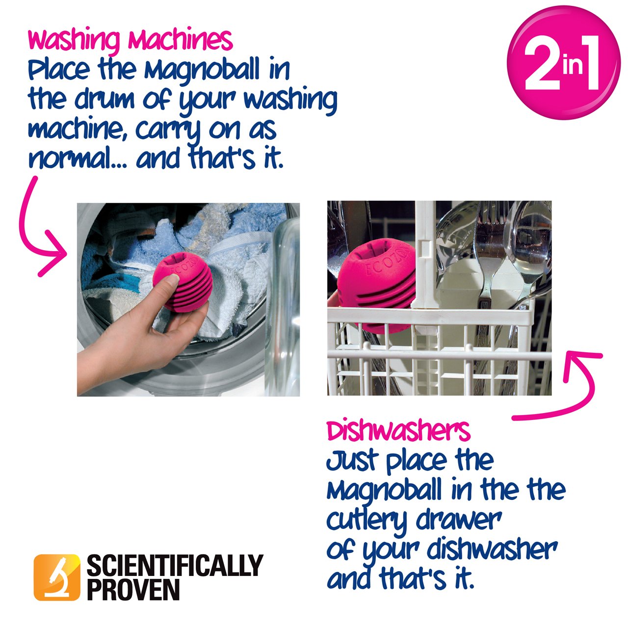 Ecozone Magnoball Anti-Limescale Device for Dishwashers & Washing Machines, Reusable Magnetic Limescale Remover & Descaler, Drum & Interior Cleaner, Vegan & Non Toxic, Scientifically Proven, Pink Single