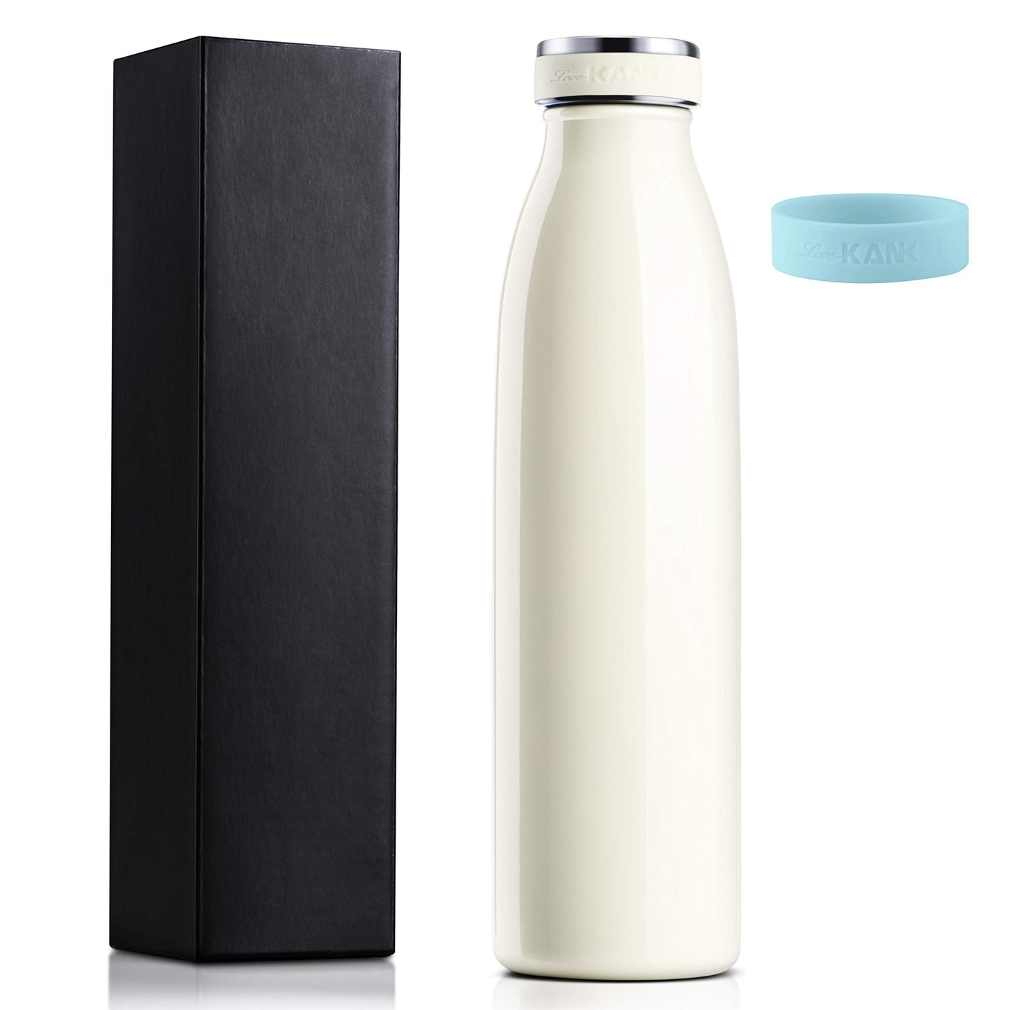 Love-KANKEI Water Bottle Vacuum Insulated Bottle 500ml/24hrs Cold - Stainless Steel Double Walled and BPA Free - 12hrs Hot Drinks Water Coffee Milk White Thermal Flask Travel Flask Ivory