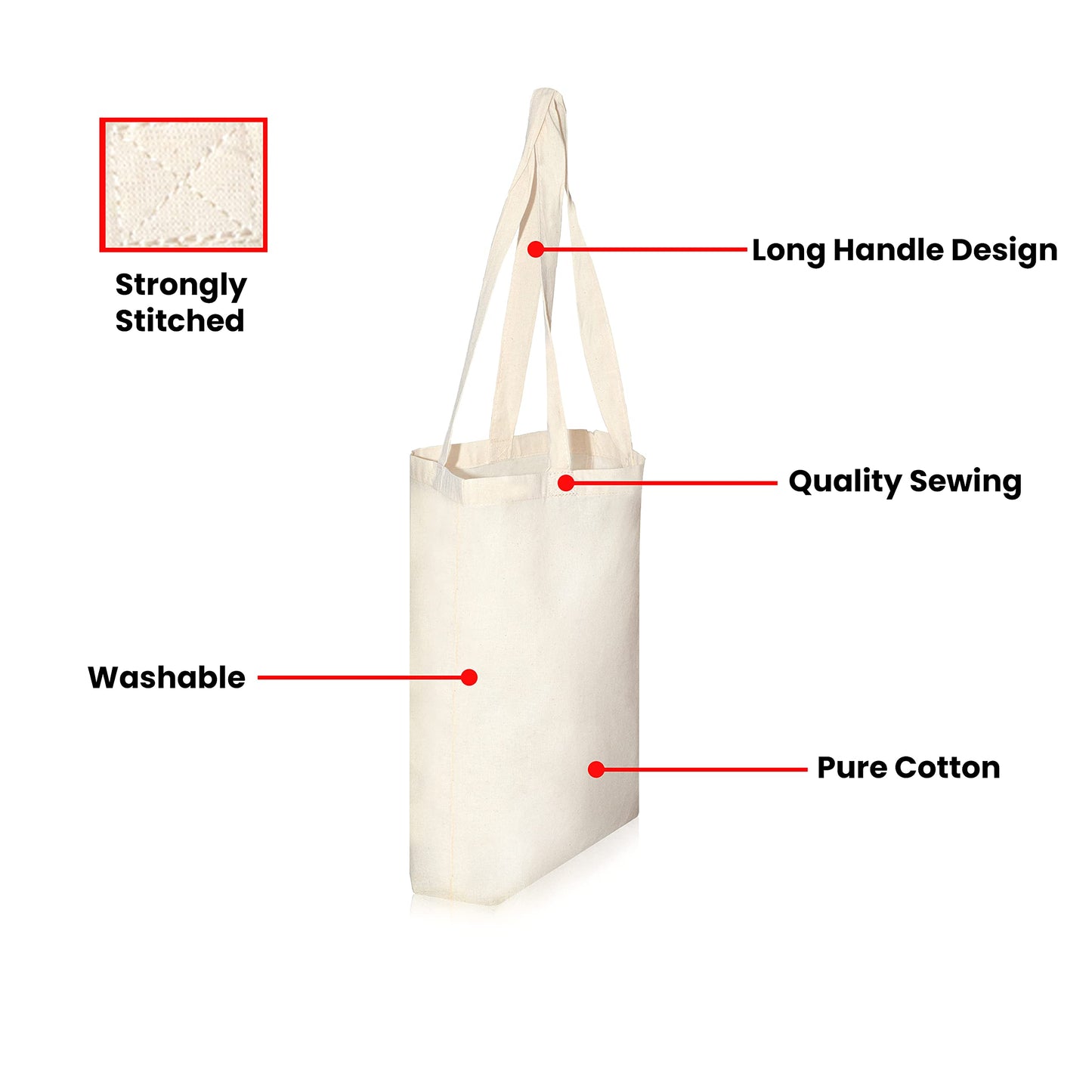 IMFAA Pack of 10 Premium Quality Long Lasting 100% Cotton Canvas Tote Reusable Shopping Bags Ideal for Printing and Embroidery in Multi-Colours Medium(40x36+60) Natural