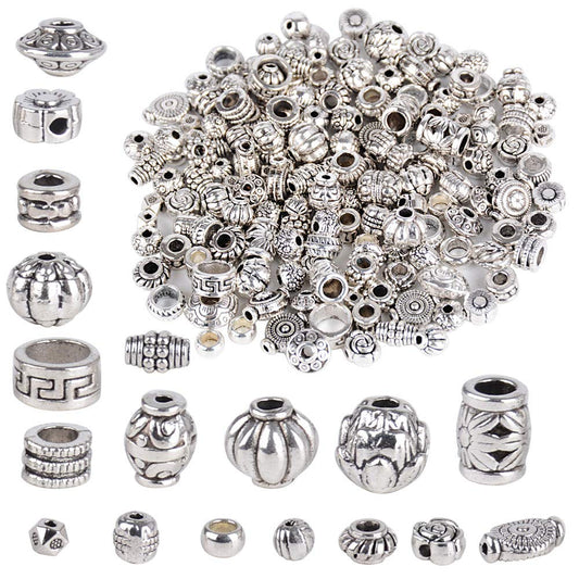 200pcs Silver Spacer Beads for Crafting - 100g Mixed Spacers Tibetan Spacer Beads Silver Beads for Jewelry Making DIY Necklaces Bracelets Making 200pcs Silver 1