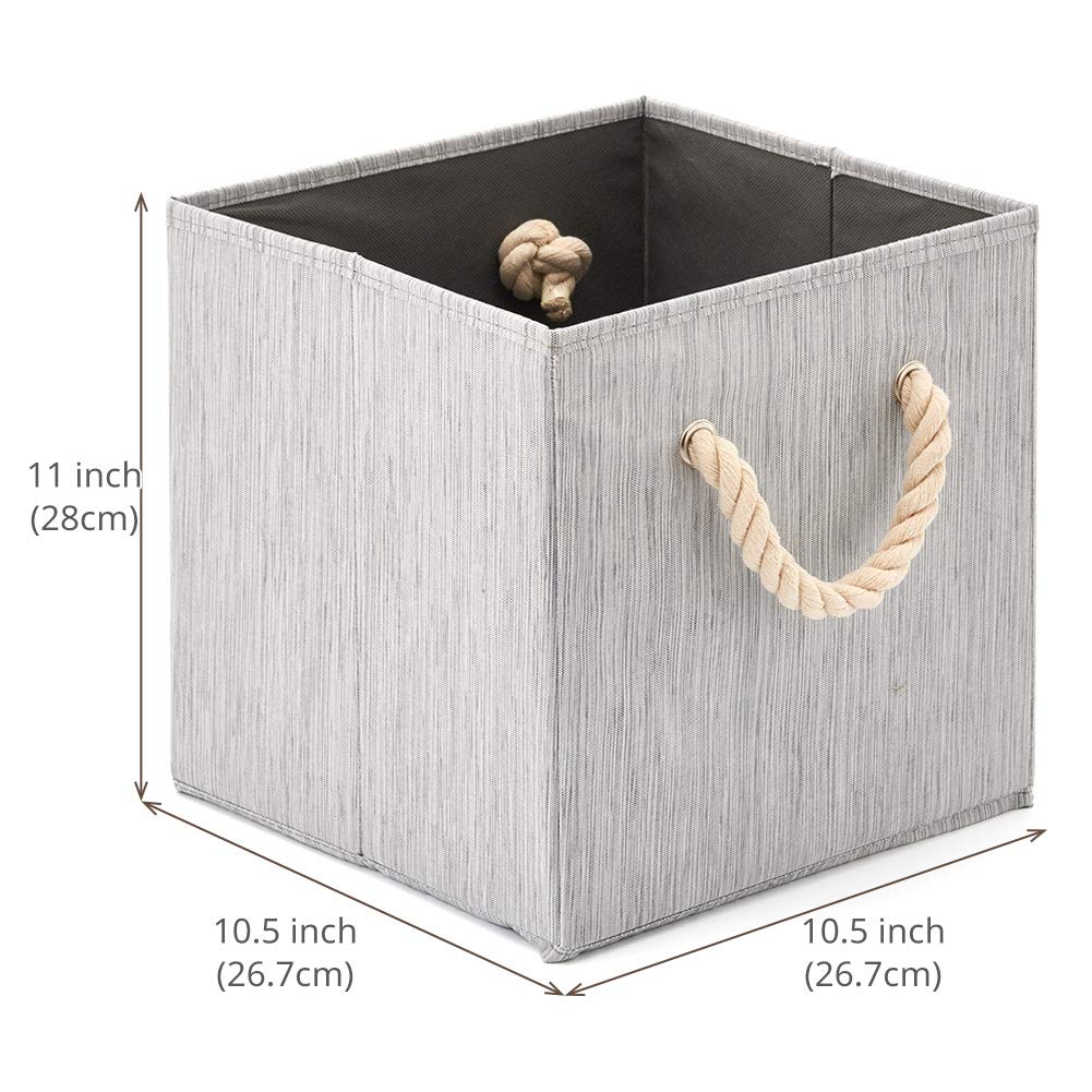 EZOWare Set of 4 Fabric Bamboo Fabric Storage Basket Bins with Cotton Rope Handle, Foldable Organiser Cube Boxes for Nursery Baby Kids Room Toys Home Shelving – 28x28x28 cm/Bamboo Gray Bamboo Gray