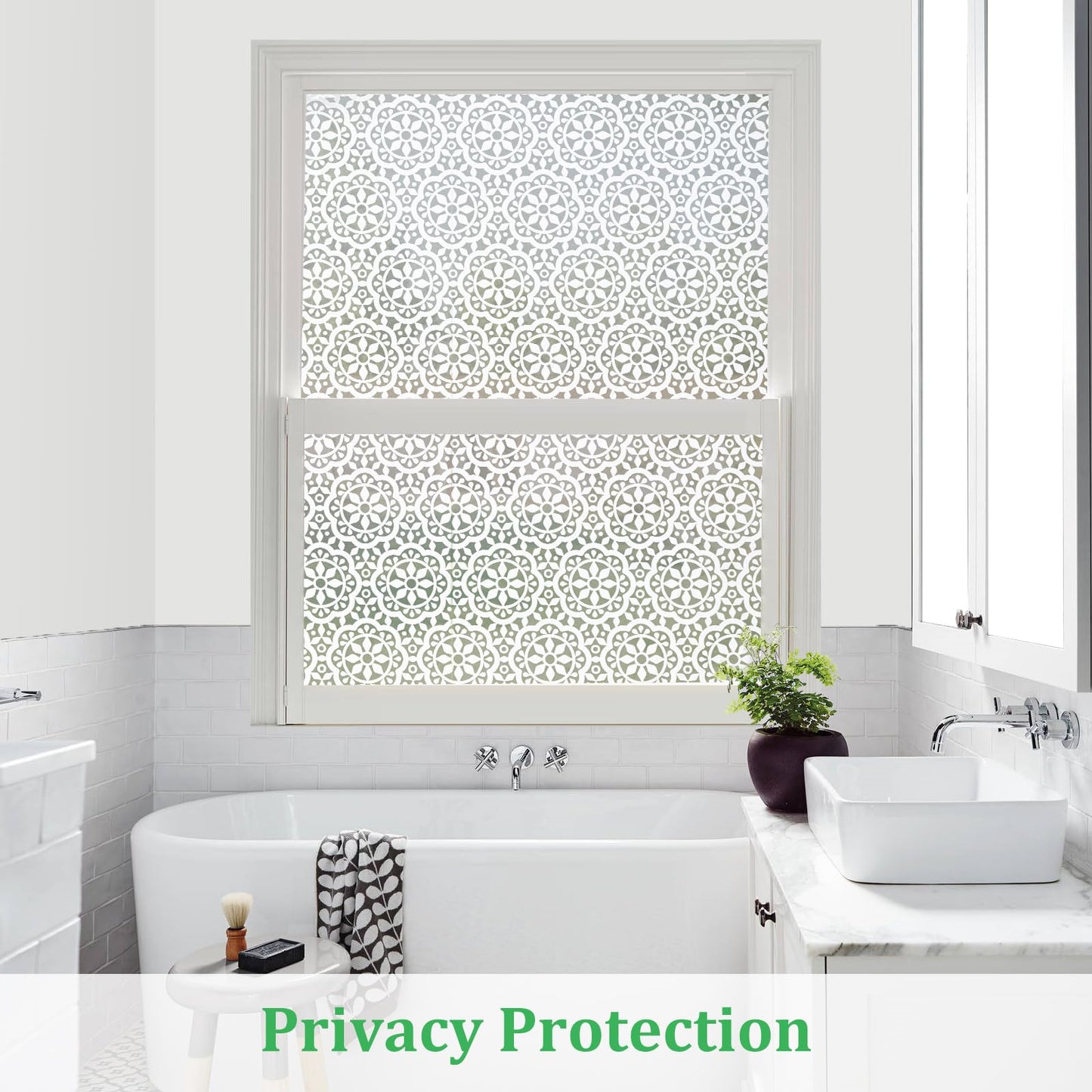 Lifetree Window Film Privacy Patterned Frosted Film for Glass Windows Lace Decorative Opaque Static Cling Vinyl Self-Adhesive Window Film for Home Office Bathroom Bedroom (WHITE, 44.5 * 200cm) White 44.5*200cm