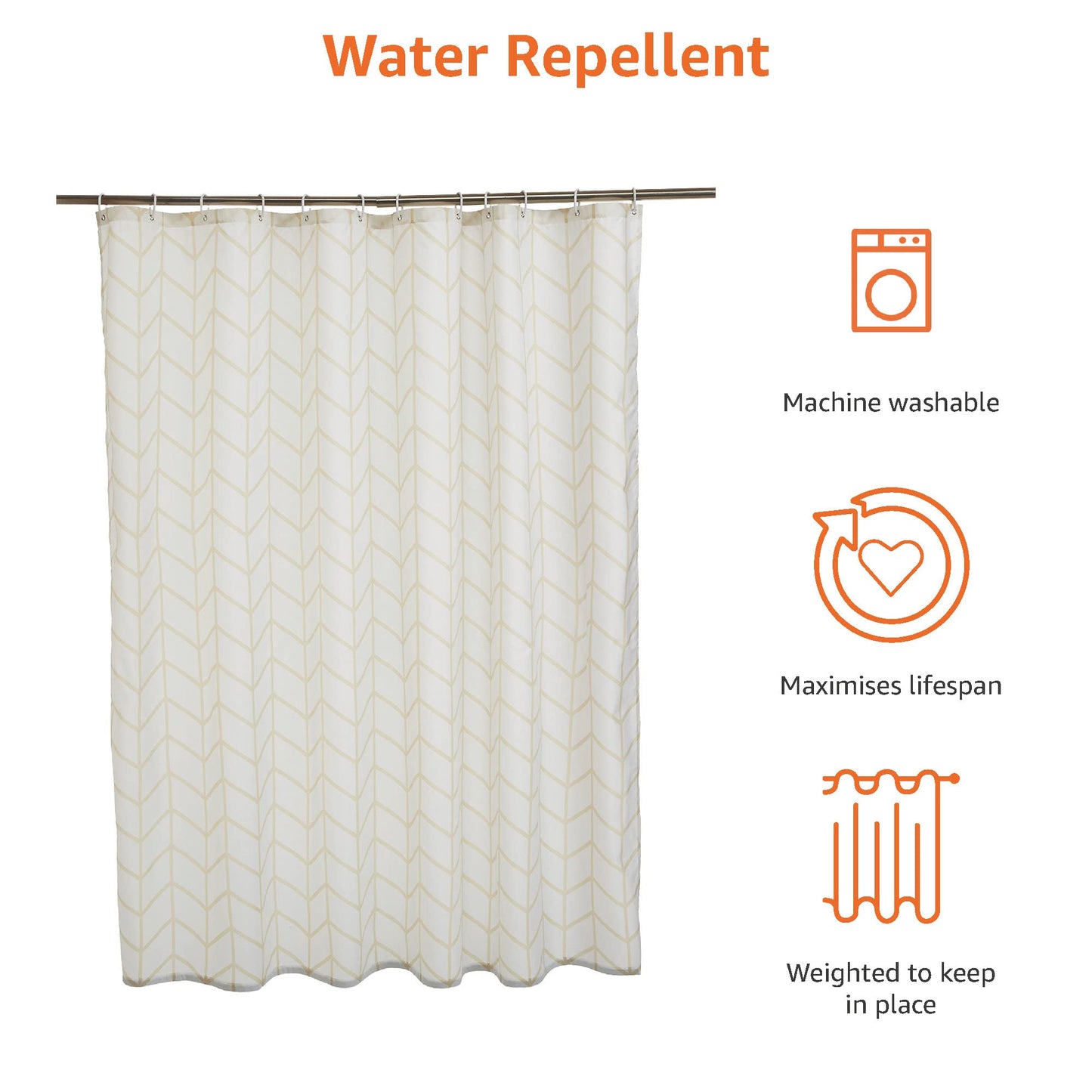 Amazon Basics Printed Fabric Shower Curtain,Natural Herringbone, 180 x 200cm 180 x 200 cm Natural Herringbone