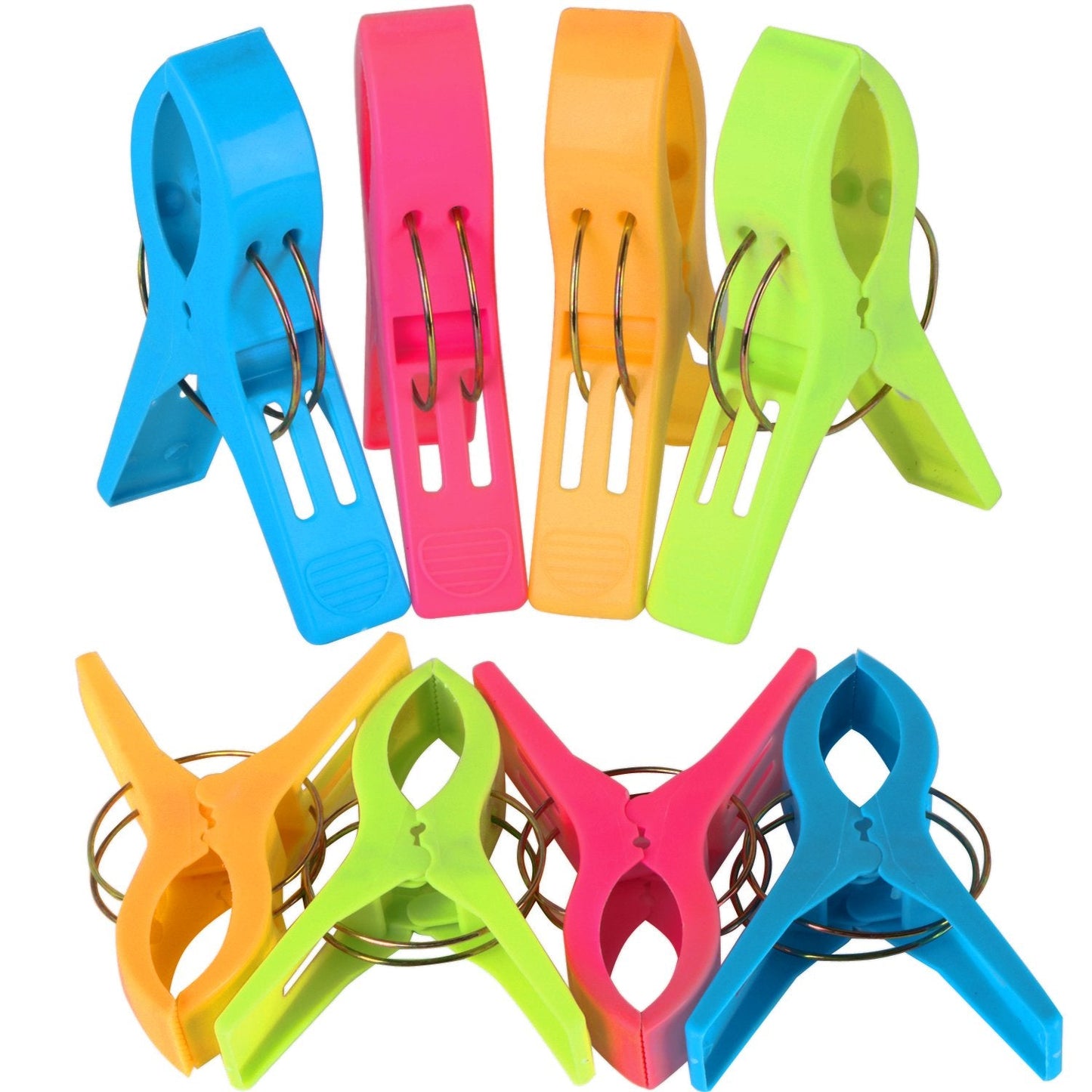 8pcs Beach Towel Clips for Sunbeds, Sun Loungers, Deck Chairs, Quilts, Laundry, Clothes – Strong and Secure Grip – HQ Plastic – Bright Colours