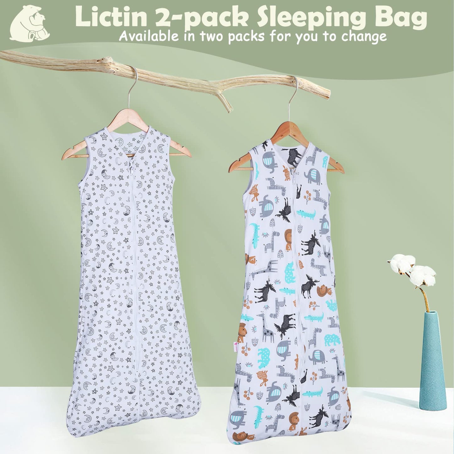 Lictin Baby Sleeping Bag 0.5 Tog - Baby Wearable Blanket Sleeping Sack Baby 2pcs Baby Swaddle Sack Blanket Sack with Adjustable Length 90-110cm for Infant Toddler 18 to 36 Months 18-36 Months (Pack of 1)